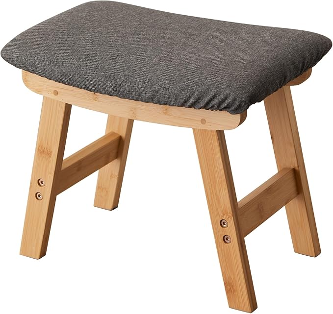Kitsanery Foot Stool,Ottoman,Bamboo Small Sofa Foot Rest Under Desk,Extra Seating for Living Room, Bedroom and Kitchen (Natural Stool Legs - Gray Surface)