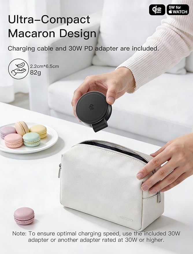 2 in 1 Magnetic Wireless Charger, Qi2 25W Fast Charging Travel Station Pad Compatible with MagSafe for iPhone Air/17/16/15/14/13/12, 5W for Apple Watch, AirPods 4/3/2/Pro with 30W Adapter (Black)