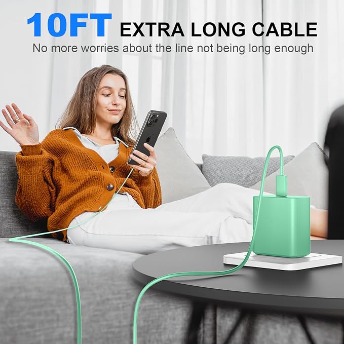 Phone 17 16 Pro Max Charger Fast Charging,45W Phone 17 Charger Type C Chargers USB C Charge Block &10FT Long C Charging Cables Cord for Phones 17/17 Pro/ 17 Pro Max/Air/16 15 Pro Max,Green