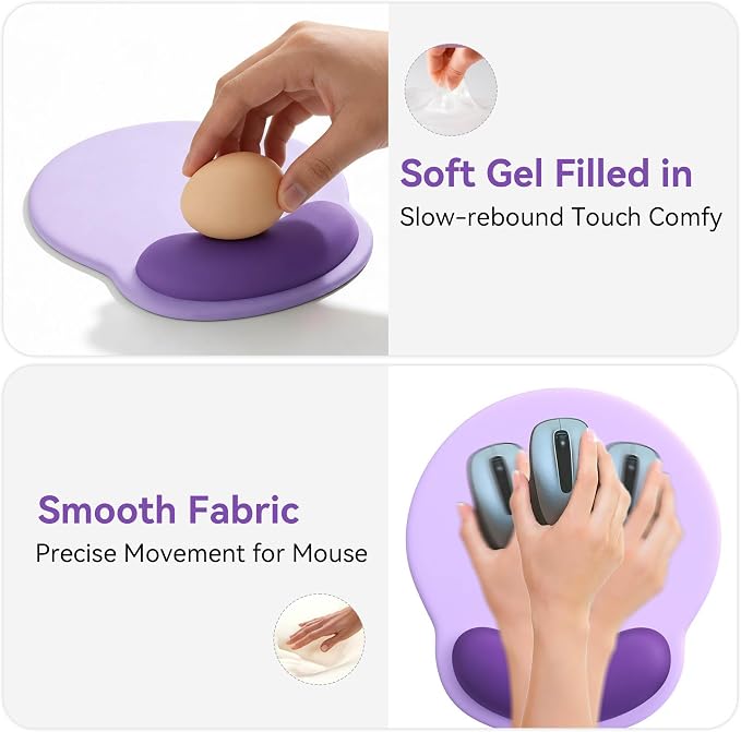 Ergonomic Mouse Pad with Wrist Rest,Mousepad with Wrist Support - Cute Gel Portable Mouse Pads for Desk Laptop,Computer,Office & Home Decor-(Purple)
