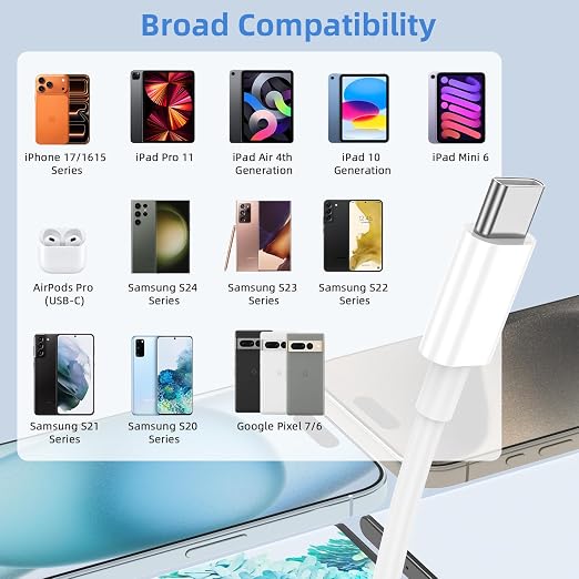 2Pack 6FT USB to USB C Cable for iPhone 17 16 15 Charger Cord, for Apple 17 16 15 Pro/Pro Max/Plus Type C Cord, for iPad Pro 12.9/11, Air 5th/4th Gen, Car Charger Carplay Charging Cable