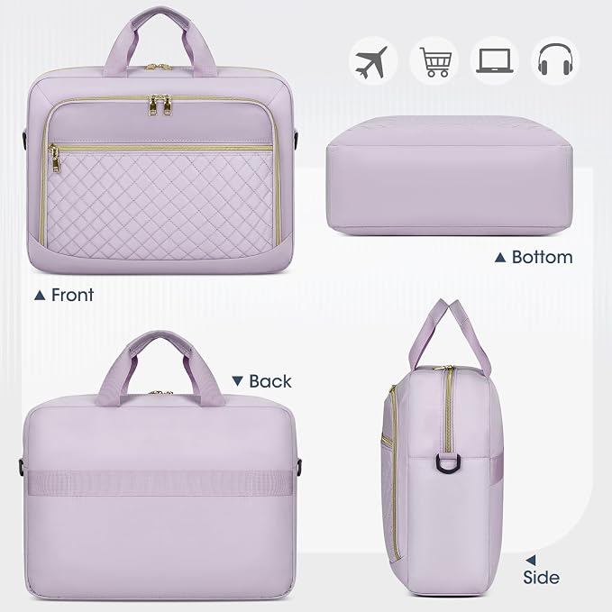 NEWHEY Laptop Bag 17.3 Inch Laptop Briefcase for Women Men Waterproof Shoulder Messenger Bag Padded Carry On Laptop Case Large College Computer Bag Professional Business Office Work Bag, Grey Purple