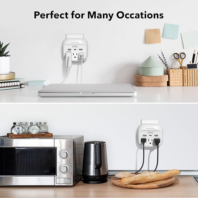 BN-LINK Multi Plug Outlet Extender with USB, Surge Protector Outlet with 3 AC Outlet Splitter and 3 USB Ports (1 USB C), Multi Plug Wall Outlet for Dorm, School, Travel, Office, Home, Travel, 1 Pack
