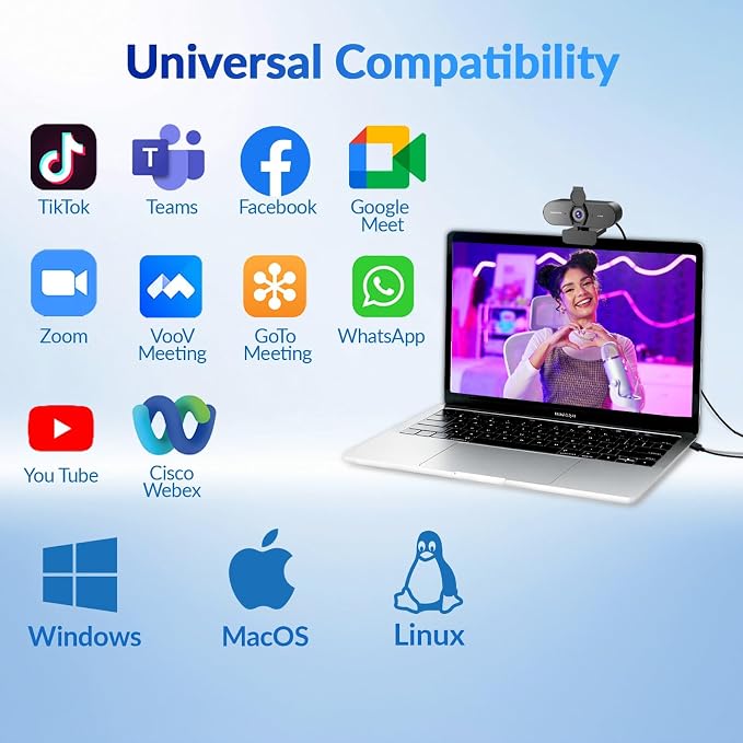 4K Webcam for PC with PDAF & CDAF Dual-autofocus, Ultra 4K HD, 2 Noise Reduction Mics, Auto Light Correction, USB-A, Privacy Cover, 79°FOV, Streaming Camera for PC, Mac, Laptop, Video Calls