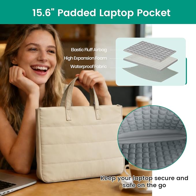 14 Inch Laptop Bag, Water-Repellent Fabric, Compatible with MacBook Pro 14 Inch, MacBook Air, Lightweight Laptop Case for Work, Travel, Study, Light Khaki