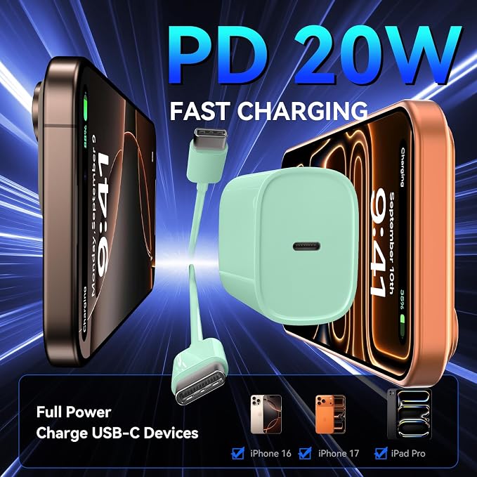 Phone 17 16 15 Pro Charger Fast Charging, 20W USB C Fast Charger Block with 3FT Long Type C Chargers Fast Charging Cable Cord for Phone 17/17 Pro/17 Pro Max/Air/16 Pro Max/16 Pro/15Pro Max/Pro, S24