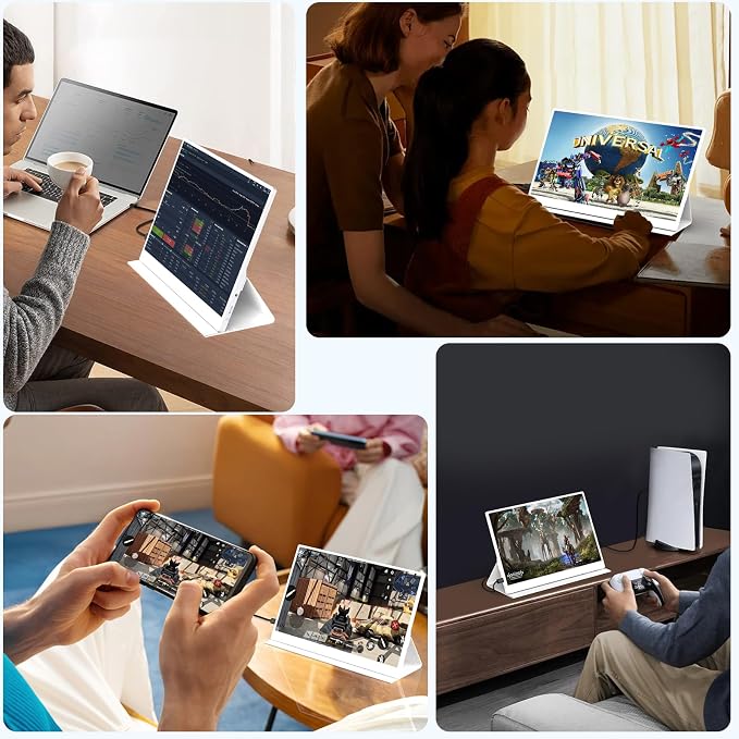 AYY Portable Monitor 15.6inch 1080P FHD - USB-C/HDMI Computer Display, HDR IPS Gaming Monitor Compatible with Laptop PC MAC Phone PS4 Xbox Switch, w/Smart Cover, Dual Speakers - White