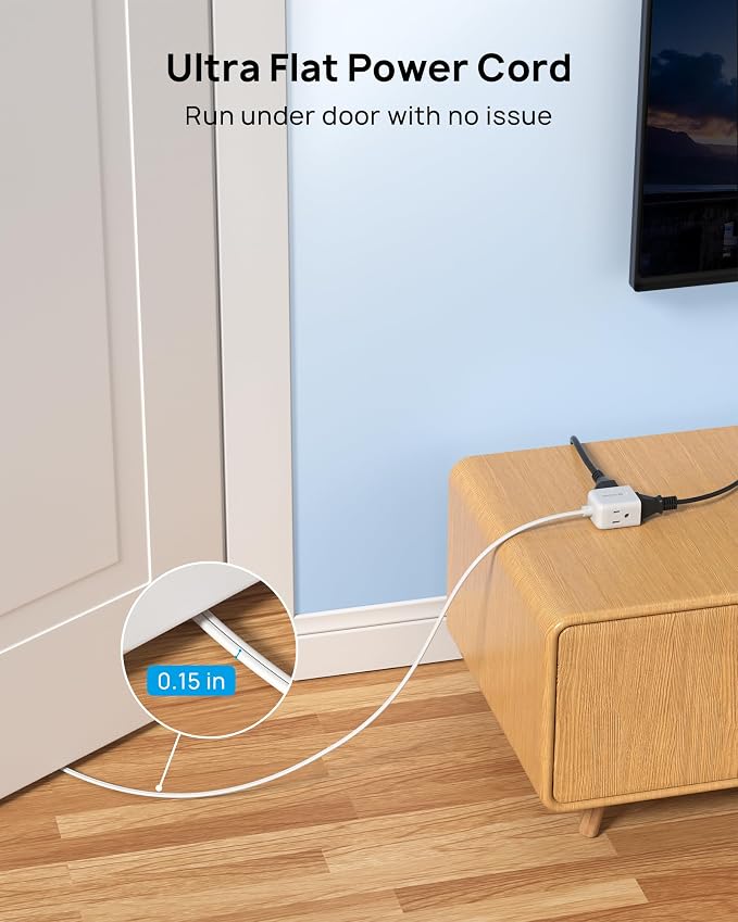 TROND Indoor 2 Prong to 3 Prong Extension Cord - Polarized Flat Plug 3 Outlet Extension 6ft, 16 Gauge Cable, 1625W for Non-Ground Socket in Old House School Home Office Kitchen Travel, White