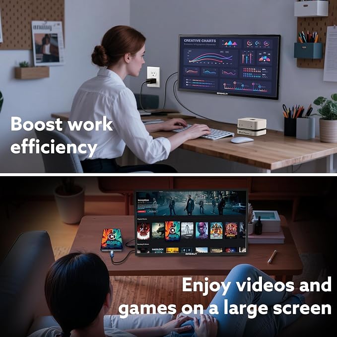 23.8'' Portable Monitor FHD 1080P 120Hz, VESA USB-C HDMI Laptop Screen Extender, Built-in Stand Speakers for Laptop PC Mac Phone PS4/5 Xbox Switch
