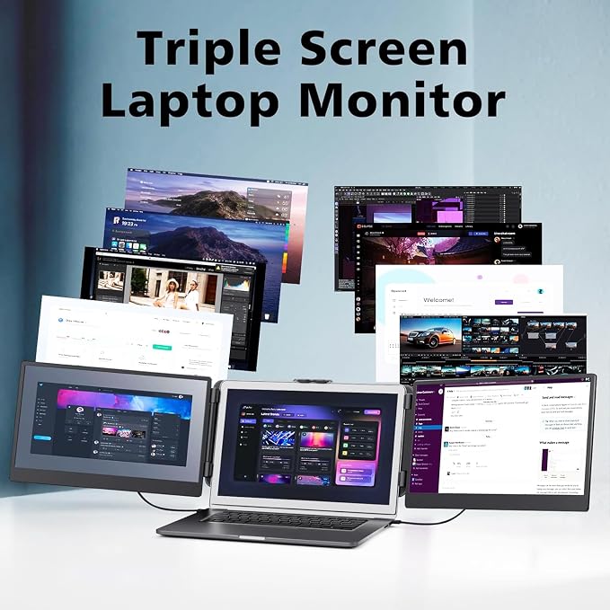ROYY Laptop Screen Extender Double Monitor - 14" 1080P Portable Monitor FHD Attachment Extra Screen Compatible with Windows Mac Dex Chrome Travel Work Fits 13-17" Laptops