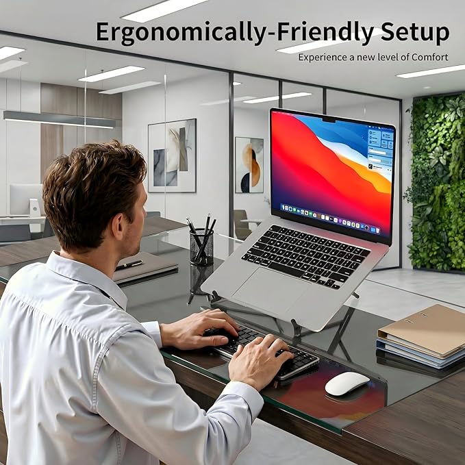 Portable Laptop Stand for Desk, MagSafe Compatible Adjustable Foldable Computer Riser for MacBook, iPhone, iPad, Tablet - Lightweight Aluminum, N52 Magnetic Grip, Perfect for Office, Home, Traveling