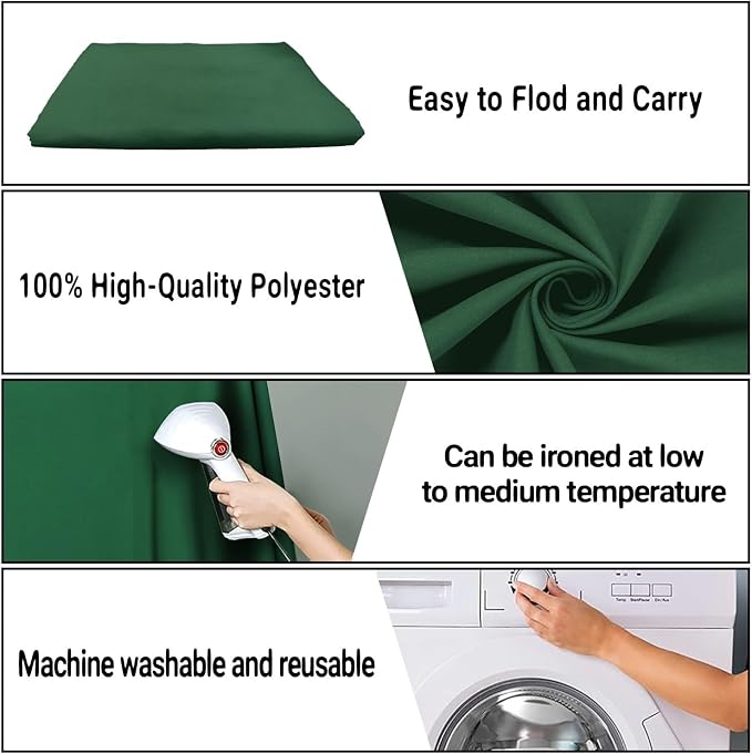 10x20FT Large Dark Green Screen Backdrops for Photography, Virtual Green Screen Backdrop Pieces for Zoom Meetings, Curtains for Party Decoration Video Shooting
