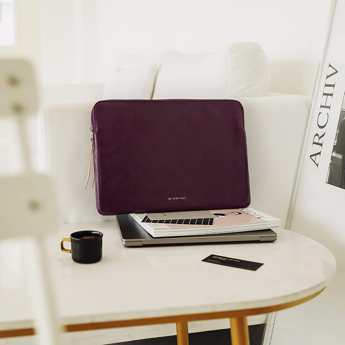 Comfyable Slim Laptop Sleeve Compatible with 13 Inch MacBook Air 13 in M5 M4 M3 M2, 13" MacBook Pro/Neo, PU Leather Bag Water-Resistant Cover Case, Berry Brown
