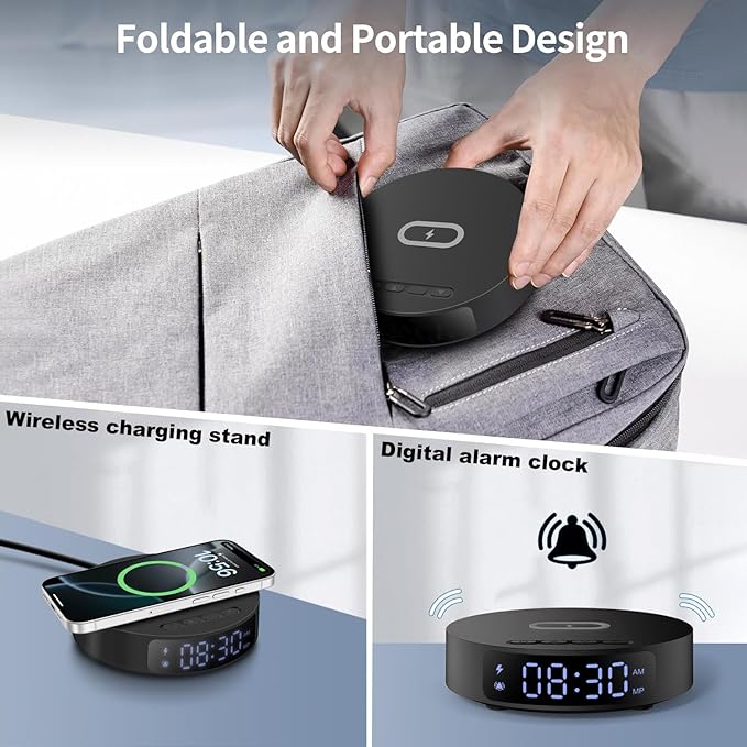 Fast Wireless Charger with Alarm Clock,20W Max Wireless Charging Pad Compatible with iPhone 17/17 Pro/16/15/14/13/12/SE;Wireless Charge Mat for Samsung Galaxy S25/S24/Note,Pixel/LG (Black pad)