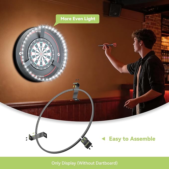 STASUN 360° Dartboard Ring Light, Dimmable Magnetic LED Dart Board Lighting System, 6500K White Light for Shadow-Free Visibility in Home Bars, Game Rooms & Dartboards