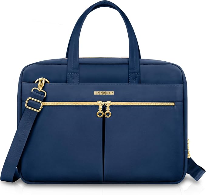 Ferkurn Laptop Bag Case Women Men Computer Bag Compatible with MacBook/HP/LG/Dell, Shoulder Strap Slim Carrying Messenger Briefcase, Blue, 15.6-16 Inch