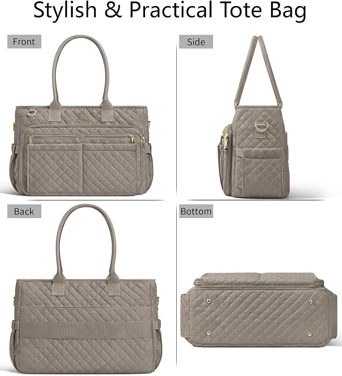 Bagstellar Teacher Bags for Women, 15.6 inch Laptop Work Tote Bag Quilted Nurse Bible Computer Shoulder Bag for School Travel | Dream Tote Work Bag