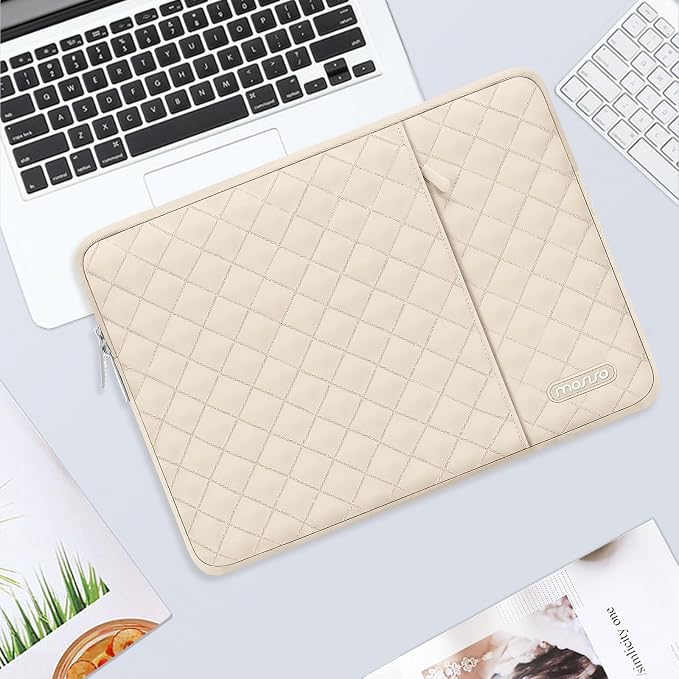 MOSISO Laptop Case 13.3 inch, 13-13.3 inch Laptop Sleeve Compatible with MacBook Air/Pro 13 / Pro 14, HP Dell Acer ASUS Lenovo,Square Quilted Vertical Computer Bag with Pocket&Small Case, Sand