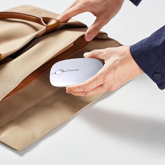 Wireless Bluetooth Mouse, Rechargeable, LED, Silent, Ultra-thin Design (Bluetooth 5.2 and 2.4GHz USB Receiver) | Portable Computer Mouse for Laptops, iPads, MacBooks and Apple Devices (white)