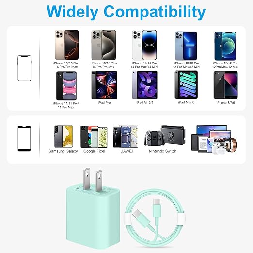 iPhone 17 16 15 Charger/6ft Type C to C Charging Cable Cord Long,USB C Fast Charging Block Plug for Apple iPhone 17 Pro Max/17 Air/16 Pro/16/15 Plus/AirPods/iPad/mini Plug Cube Birck Box Power Adapter