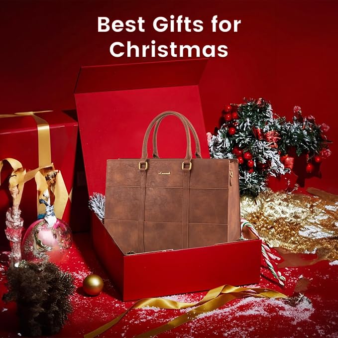 LOVEVOOK Laptop Bag for Women, 15.6 Inch Laptop Tote Bag, Vintage Leather Work Bags for Women, Waterproof Computer bag with Clutch Purse, Large Capacity Briefcase, Business Office Bag | Two-piece set