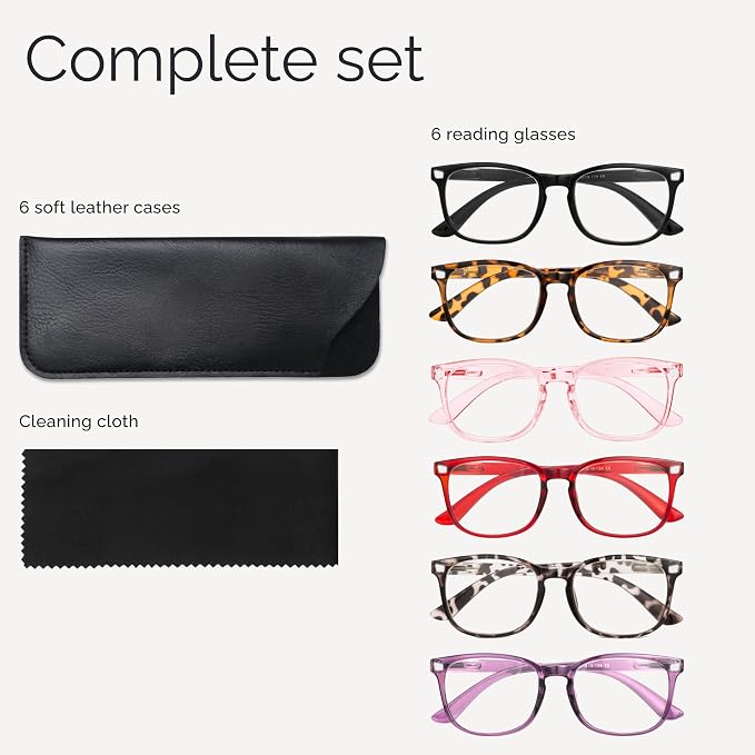 CCVOO 6 Pack Blue Light Blocking Reading Glasses, Anti Headache/Glare/Eye Strain Readers Computer Eyeglasses Women/Men (6 Pack Mix with Case,3.75)