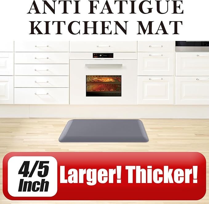 4/5 Inch Thick Kitchen Mat - Cushioned Anti Fatigue Mats for Kitchen Floor - Easy to Clean, Waterproof, Non-Slip Kitchen Rug for Sink, Office, Kitchen (17''x60'' Grey)