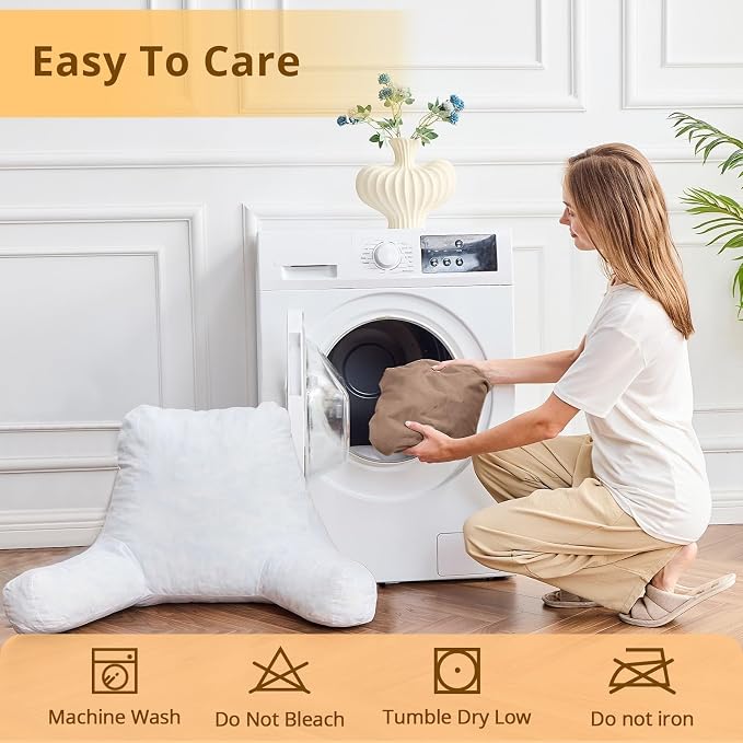 Sasttie Reading Pillow, Velvet Back Pillow for Bed Sitting Up, Adult Back-Rest Support Cushion with Arms for Sit Up on Couch, Sofa, and Floor, Dorm Essentials, Reading Accessories, Light Brown