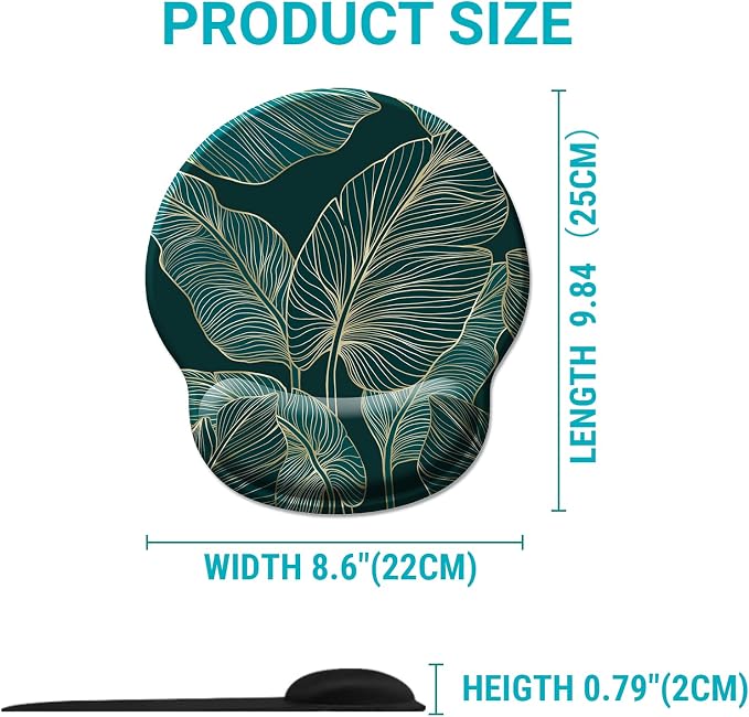 Hancynir Ergonomic Mouse Pad Wrist Support, Green Tropical Leaves Mouse Pads with Wrist Rest, Computer Mousepad for Gaming with Non-Slip PU Base, Comfortable Mouse Pad Office Decor Desk Accessories