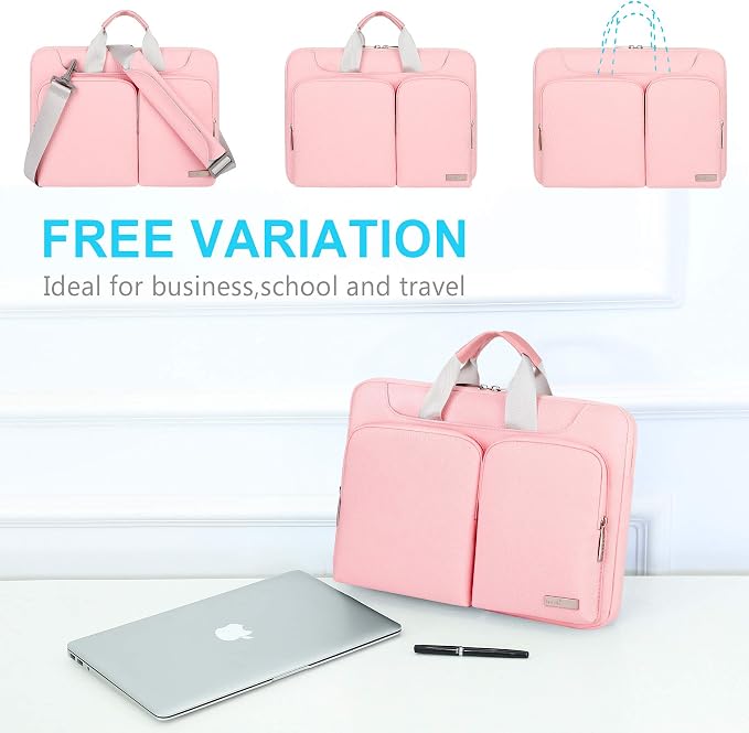 Lacdo 360° Protective Laptop Shoulder Bag, 16 inch Computer Bag for 16 inch MacBook Pro M5 Pro/Max A3428 A3429 (2026), M4/M3/M2/M1 Pro Max A3403 A3186 A2991 A2780 A2485 2024-2019 Messenger Bag, Pink