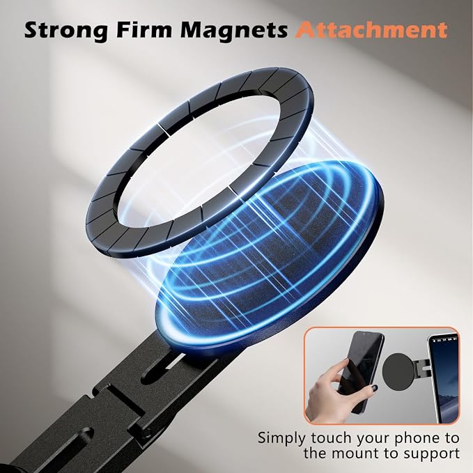 Magnetic Phone Holder for Laptop, 360° Adjustable MacBook Monitor Side Mount for iPhone 17 Pro Max/16/15/14/13/12 MagSafe for Tesla, Portable Foldable Cell Phone Holder Accessory, Black