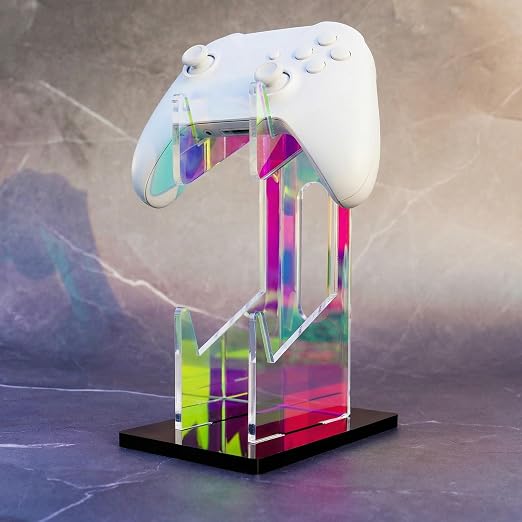 NiHome Iridescent Acrylic 2-Tier Universal Game Controller Headset Holder Stand for PS5 Xbox ONE Switch Colorful Controller Stand Gaming Accessories Anti-Slip Stable Acrylic Clear Headphone Holder