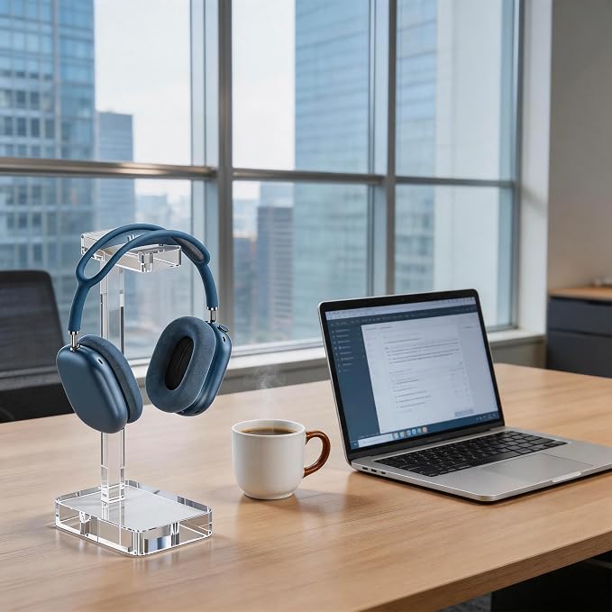 Clear Acrylic Headphone Stand for Desk, Solid One-Piece Headset Holder, Stable Non-Slip Base, Universal Headphone Hanger for Gaming Setup, Office Desk & Home Organization