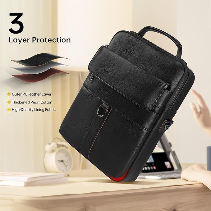 13 Inch Laptop Leather Sleeve for 2026-2022 MacBook Air 13 M5 M4 M3 M2 A3449 A3240 A3113 A2681, 13" MacBook Neo A18, Protective Carrying Bag Shoulder Travel Case with Pockets, Black