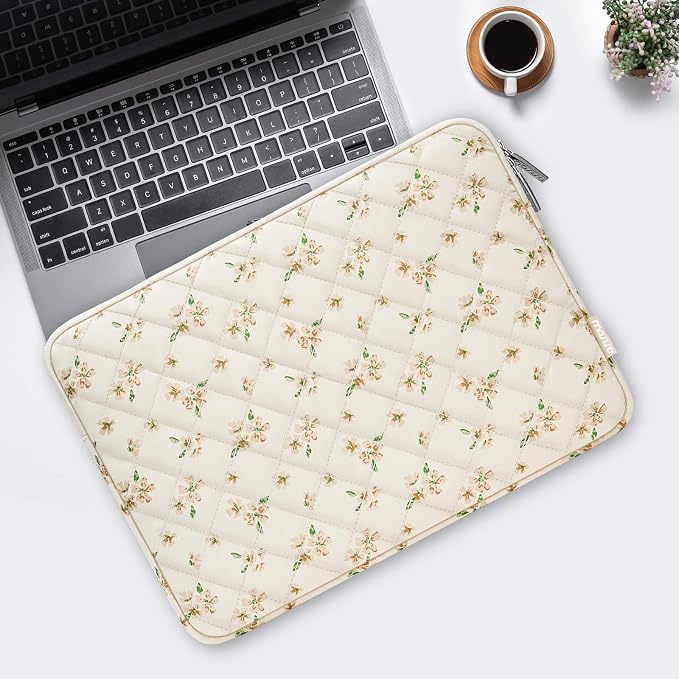 MOSISO 13-14 inch Laptop Case, 13.3 inch Puffy Laptop Sleeve Compatible with MacBook Air 13.6 M4 M3 M2 M1/Pro 13/Pro 14, HP Dell ASUS Lenovo, Square Quilted Carrying Case Computer Bag, Idyllic Floral