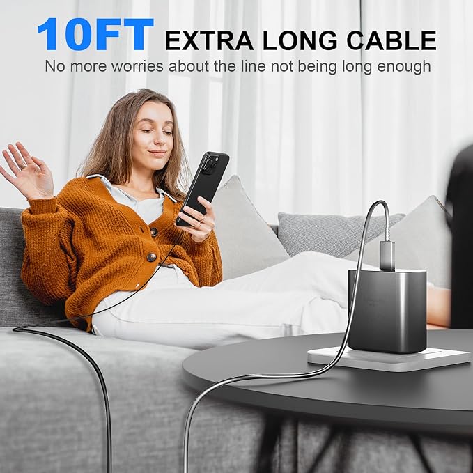 Phone 17 16 Pro Max Charger Fast Charging,45W Phone 17 Charger Type C Chargers USB C Charge Block &10FT Long C Charging Cables Cord for Phone 17/17 Pro/ 17 Pro Max/Air/Phone 16 15 Pro Max,Black