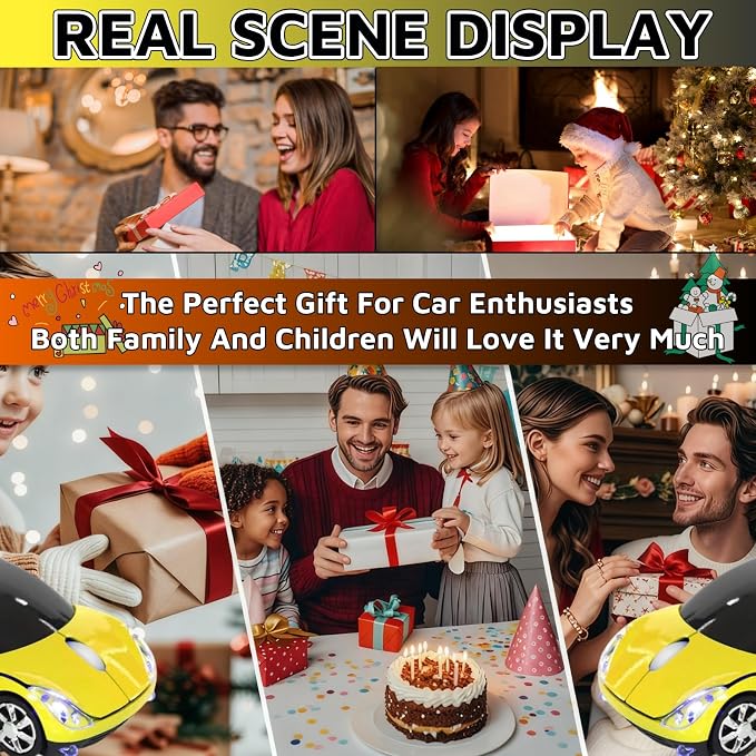 HuGuWdy Yellow Cute Wireless Mouse,2.4G with USB Reciver 1600DPI Car Mouse for Computer Wireless for Laptop Computer Tablet for Windows for Mac OS for Christmas(Yellow)