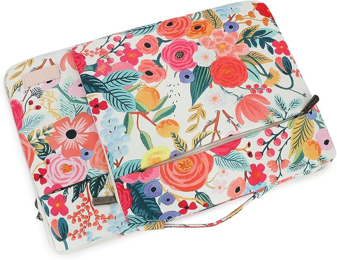 360° Protective 3 Pockets Laptop Sleeve Case Bag with Handle for MacBook Air 15 inch,MacBook Pro 16 inch and 15.6 inch Screen Laptop (Watercolor Flowers)