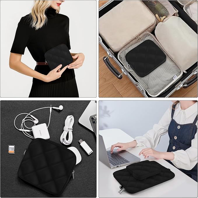 Puffy Quilted Travel Cable Electronic Organizer for Accessories Laptop MacBook Power Adapter, Wireless Mouse, for iPhone Charger, Cellphone, Power Bank
