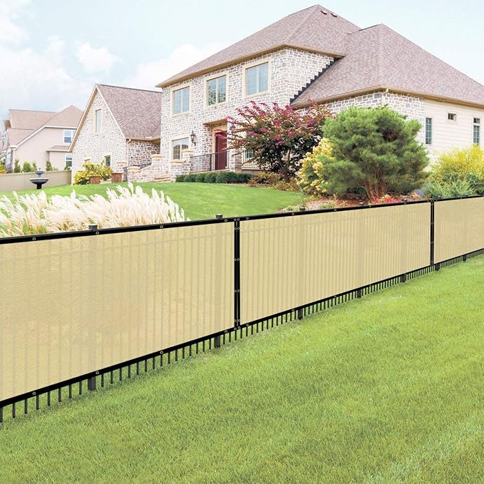 E&K Sunrise 4' x 172' Privacy Fence Screen with Grommets, Outdoor Windscreen Fence Covering Privacy Screen UV Blockage for Backyard Garden Patio, Zip Ties Included (Beige)