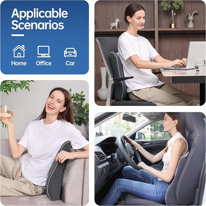 Lumbar Support Pillow for Office Chair Car Seat Gaming Chair, Memory Foam Back Support Pillow, Lumbar Cushion Back Cushion for Lower Back Pain Relief, Adjustable Strap Washable Cover-Dark Grey