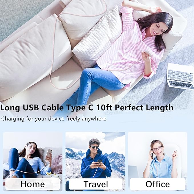 USB C to C Charger Cable 10ft, 60W Type C to C Fast Charging Cable Cord Long for Apple iPhone 17 Pro Max/17 Air/16 Pro Max/16 Pro/15 Plus/15 Pro Max/MacBook 2021/2020/2019,iPad Pro/Mini/Samsung Galaxy