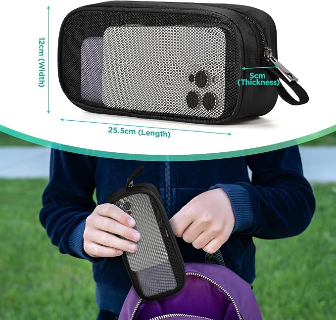 Breathable Mesh Nylon Travel Organizer - Portable Cable pouch & Tool Case for Laptop Charger, Mouse, Power Bank, USB Cords, Adapters, Small Tools. Compact & Lightweight. Black