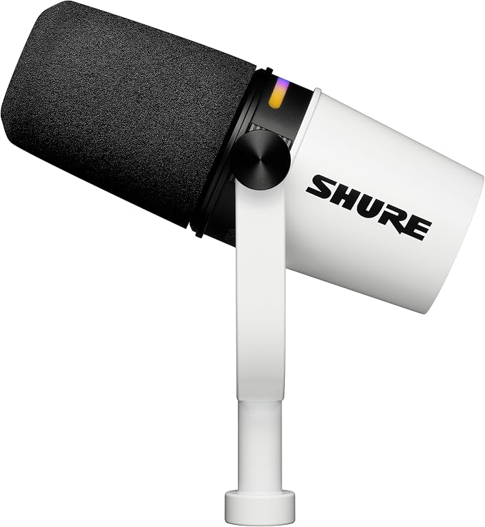 Shure MV7+ Dynamic Microphone – USB-C & XLR Podcast Mic for Streaming, Recording & Broadcasting, OBS Certified, Auto Level Mode, Digital Pop Filter, LED Panel, White