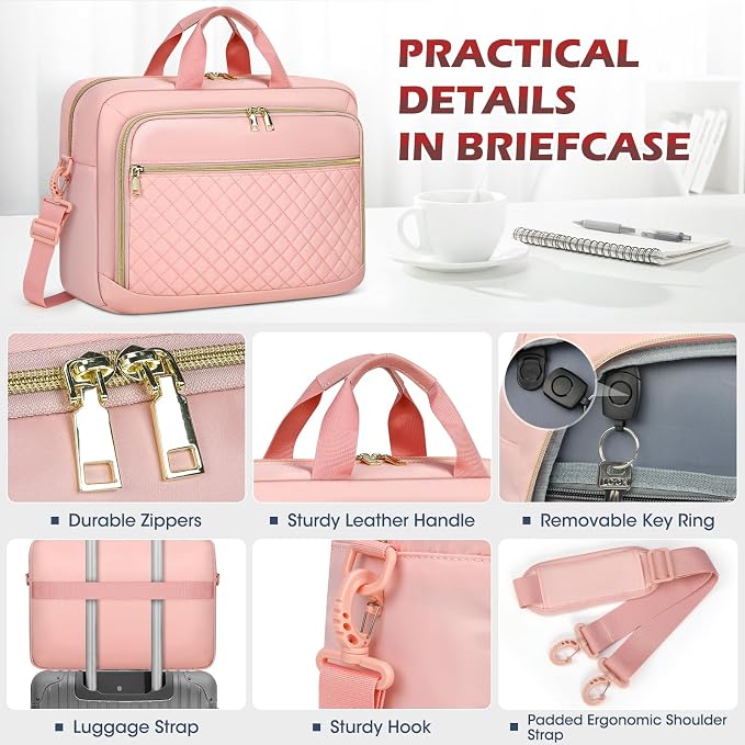 NEWHEY Laptop Bag 17.3 Inch Laptop Briefcase for Women Men Waterproof Shoulder Messenger Bag Large Computer Bag for Business Office Work College, Pink