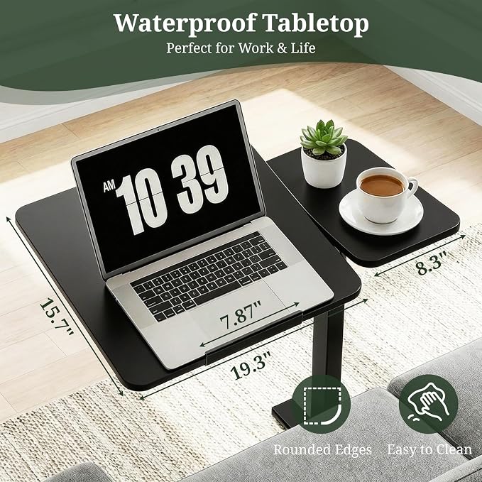 Mobile Standing Desk with Hidden Casters, Adjustable Height Desk, Portable Laptop Computer Table with Tilting Top, for Sit Stand Workstation, Compact and Sturdy for Home, Office, Dorm, Black