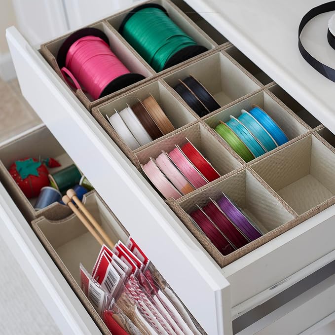 Household Essentials Brown 722-1 Deep 3 Section Drawer Organizer Box for Storage | 12 in x 6.13 in x 3.13