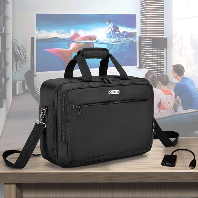 CURMIO Projector Carrying Case, Projector Bag with Laptop Compartment Compatible for Most Major Projector, Bag Only, Black (Patented Design)