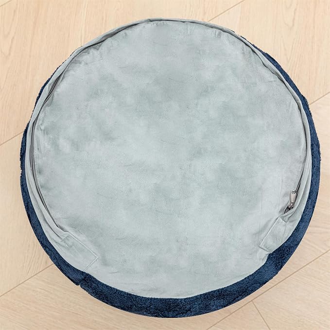 Poofieotto Unstuffed Pouf Ottoman Cover Handmade Footstool Ottoman Storage Solution Floor Pouf Footrest Cushion 20Diameter x12Height Inches for Living Room Wedding Bedroom Navy Blue No Filler