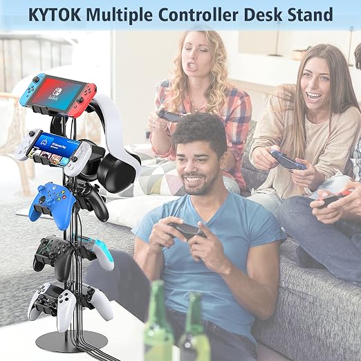 Kytok Gamer Gifts, Headset Stand 5 Tiers with Cable Organizer, Controller Stand Compatible with PS5/Xbox/Nintendo Switch/PS Portal/PS4, Headset Holder & Controller Holder for 10 Packs Controller